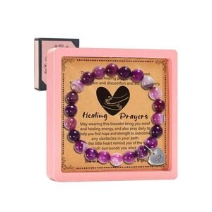 NEW Healing Prayers‎ Purple Stone Beaded Bracelet Gifts for Women Illness Cancer